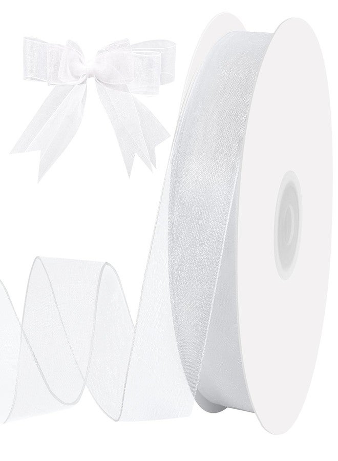 woric Organza Sheer Ribbon 1 Inch 60 Yards White Ribbon for Bows Crafts Gift Wrapping Wedding Invitation Bride Baby Shower Party Favors Decorations - Image 1